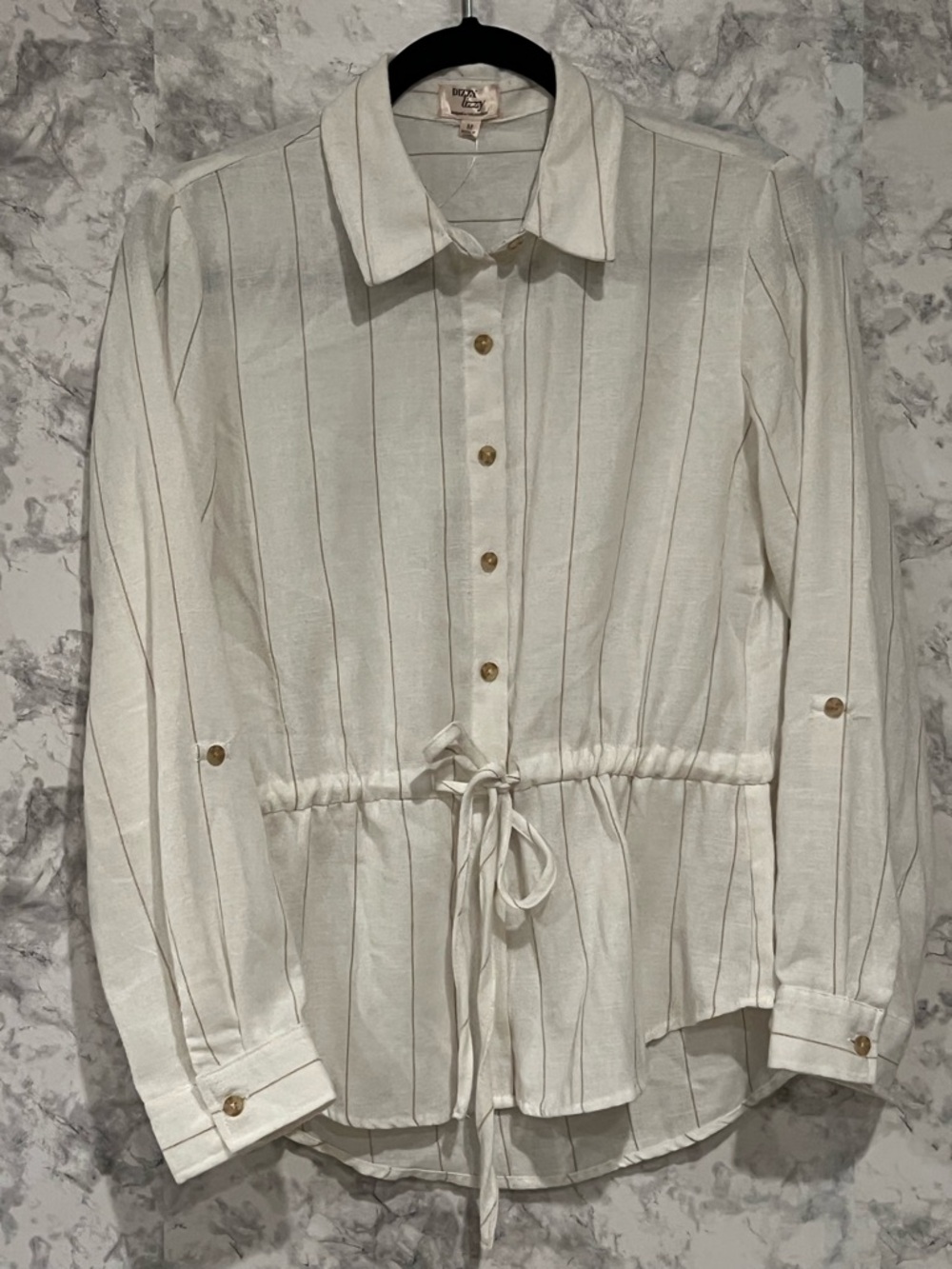 Dizzy Cream Button-Front Drawstring Shirt - Picture 2 of 7